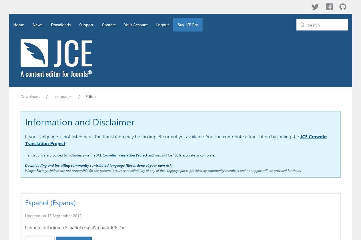 JCE Editor の日本語ファイルを配布します。