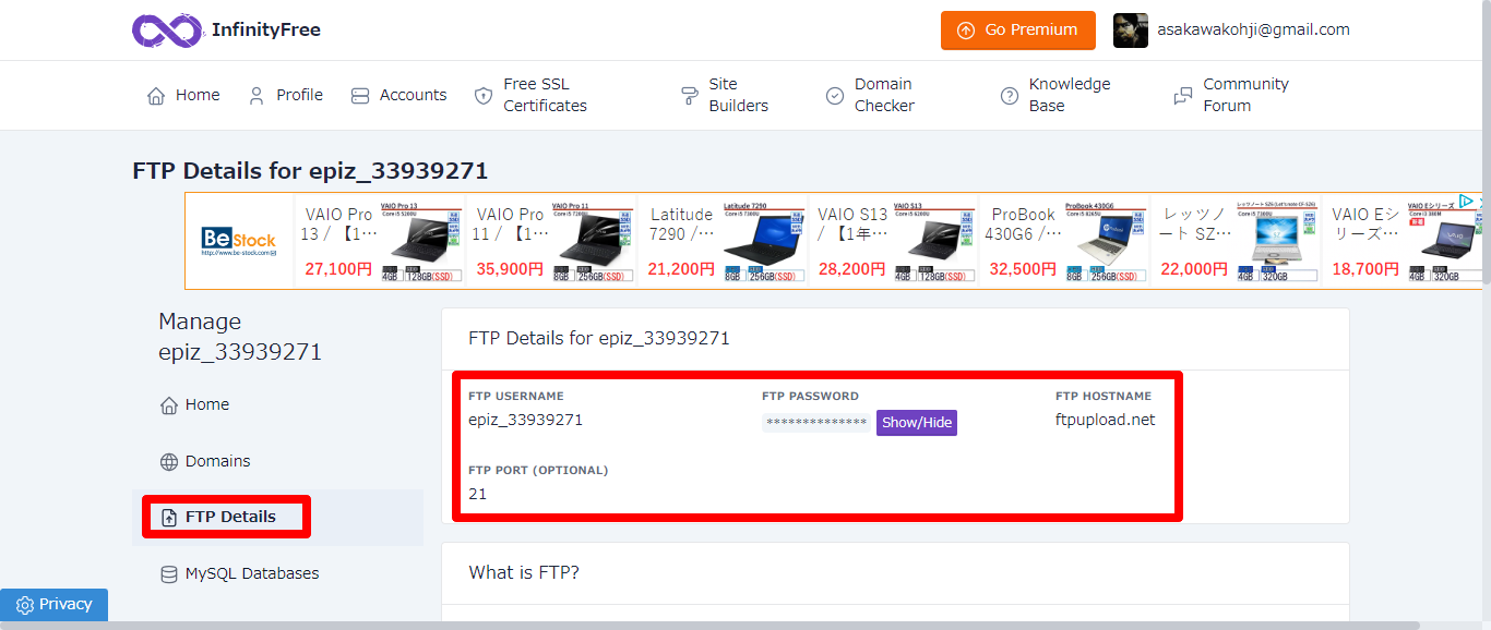 FTP Details for epiz 33939271 InfinityFree